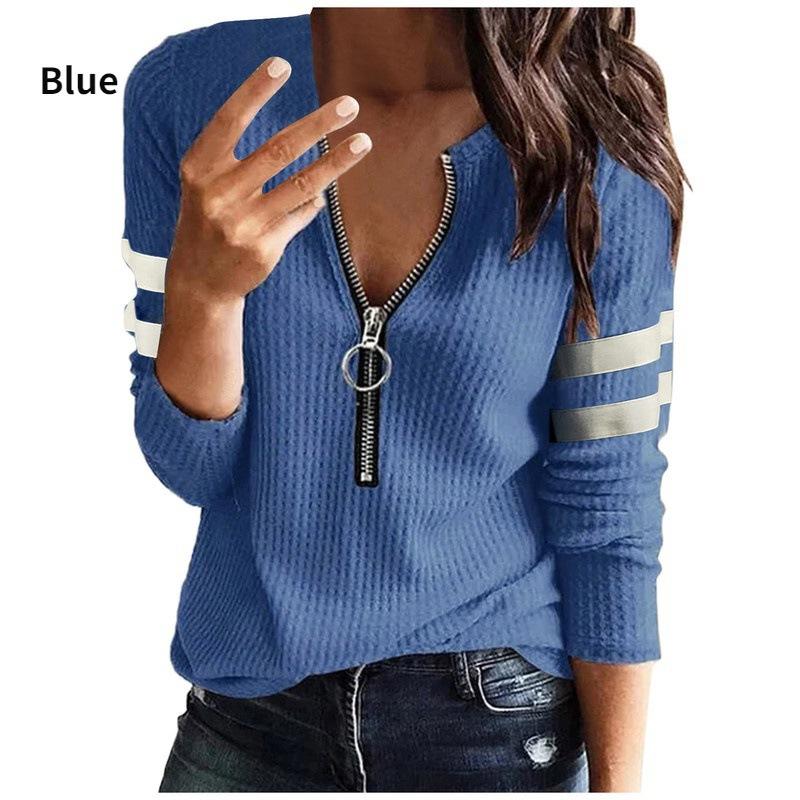 

2026 Europe and The United States Women s Zipper V-neck Sweater 2XL синій