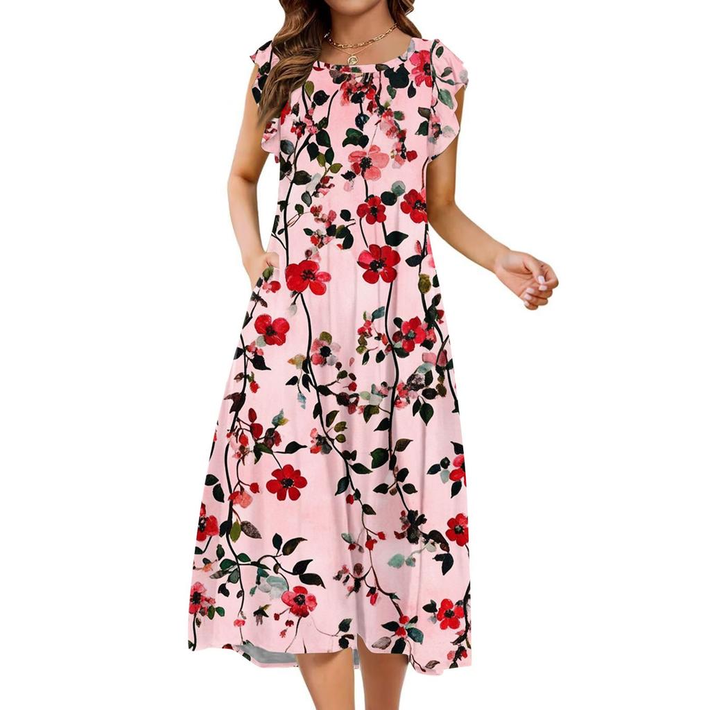 Women's One-piece Short Sleeve Flared Sleeve Loose Casual Floral Print Round Neck Dress
