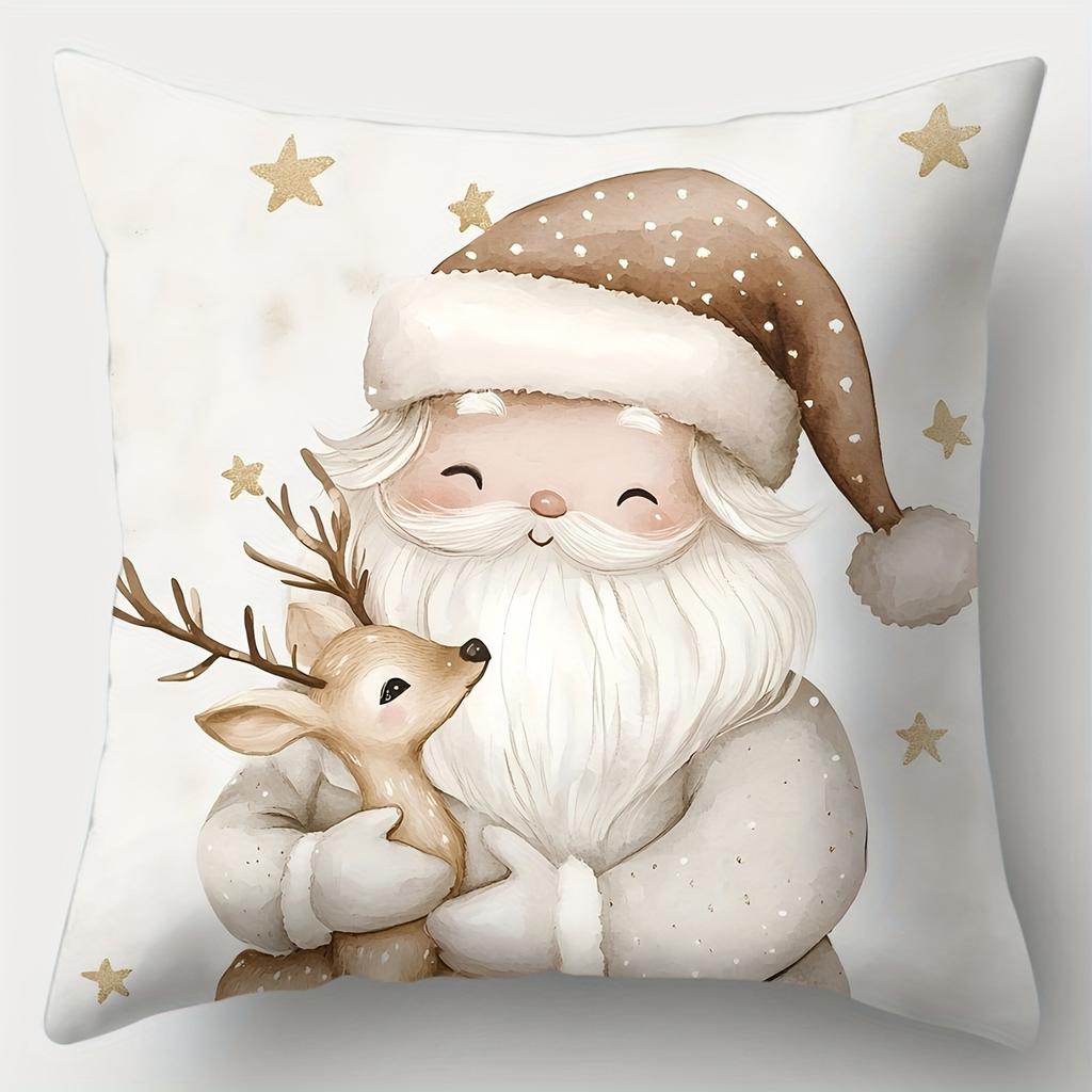 4pcs Set, Christmas Pillowcase, Golden Christmas Series Pillowcase, 17.7"*17.7", Single Side Print, Christmas Decoration, Sofa W