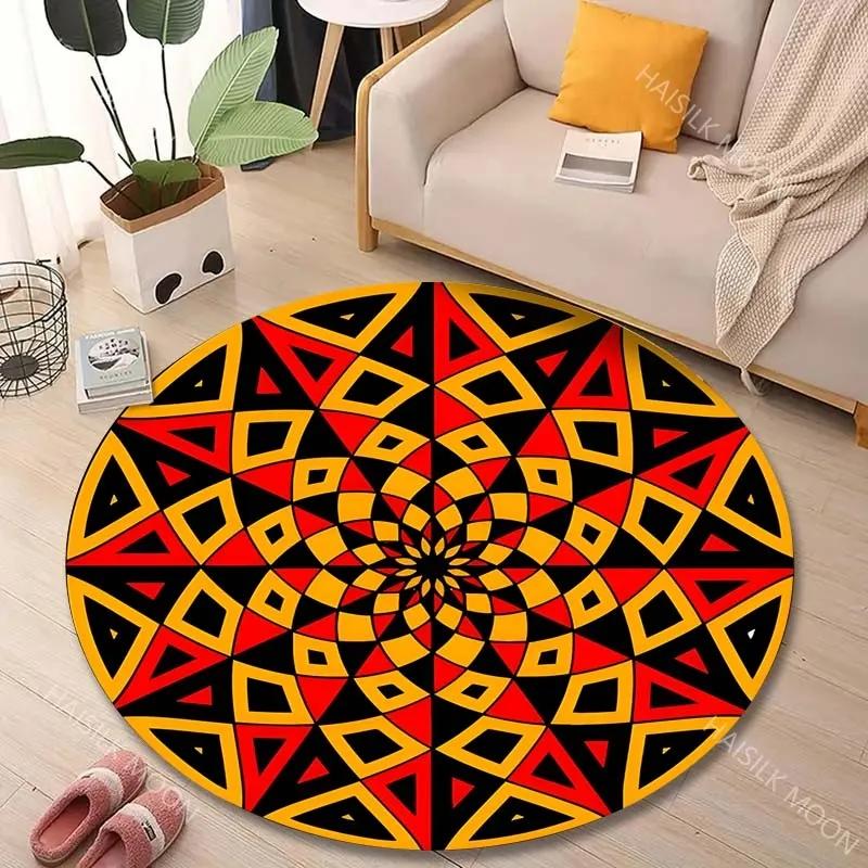 1PC Mandala Print Round Rug Carpets Living Room Chair Home Decoration Children Play Crawling Soft Non-slip Floor Mat Decoration