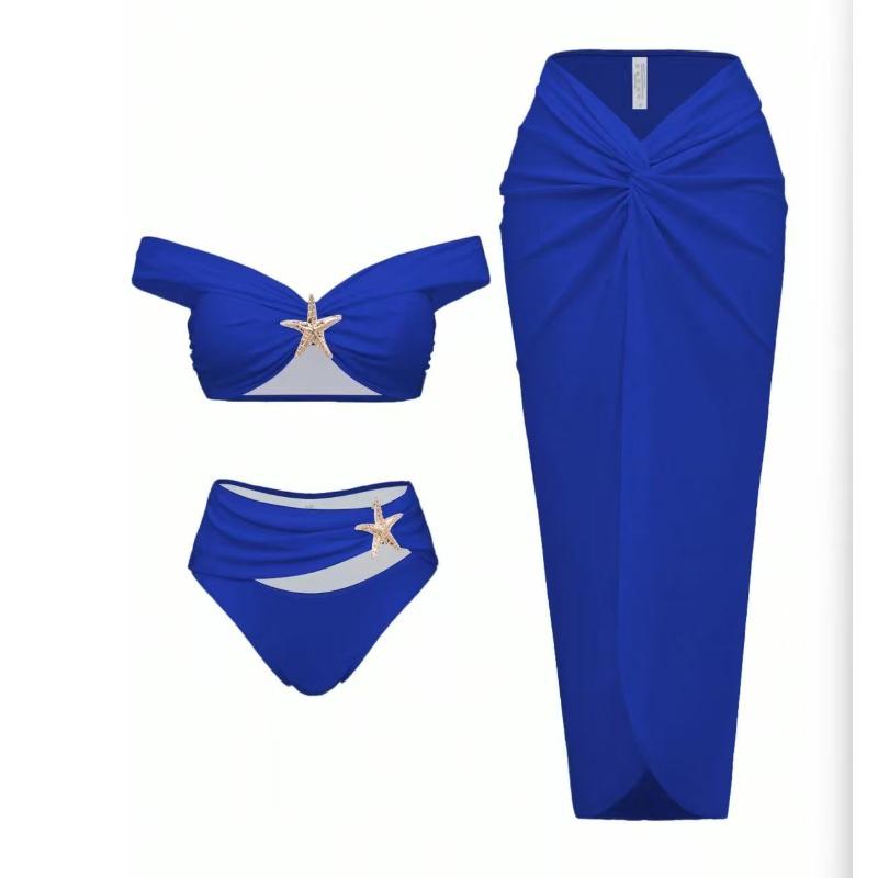 2026 New European and American Starfish Split Swimsuit Long Skirt Three-piece Bikini Women's Huludao Split Swimsuit