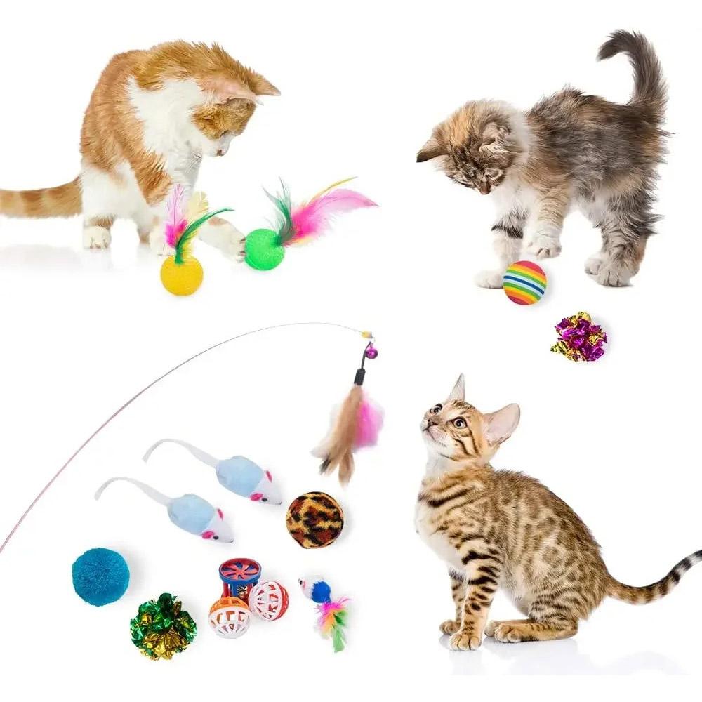 

21Pcs/Set Cat Toys Set with Green Tunnel Interactive Cat Toy Feather Mouse Crinkle Balls Type A