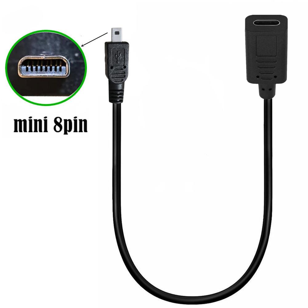 

Mini USB 8 PIN Male to USB Type-C 3.1 / Mini 5P / Micro 5 Pin Female Data Sync Power Supply Digital Camera Adapter Cable Cord 30cm