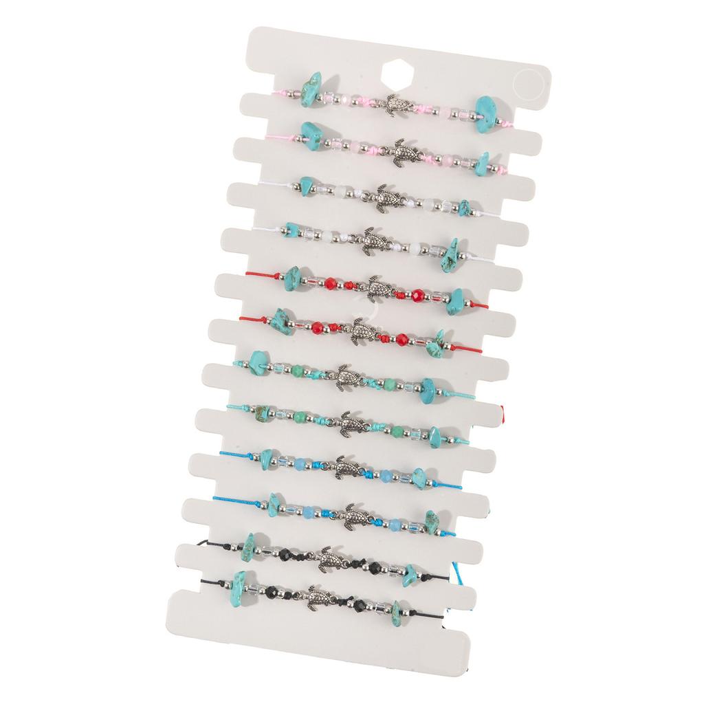 Pack of 12 Handmade Turtle Theme Adjustable Braided Bracelets with Alloy Turquoise Crystal Wood Beads for Women and Men