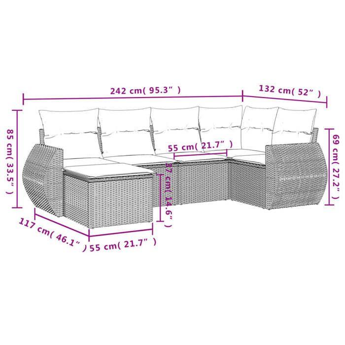 VidaXL Salon de Jardin avec Coussins 6 pcs, Canapés de Terrasse, Ensemble de Meubles de Patio, Mobilier d'Extérieur, Beige 3221658
