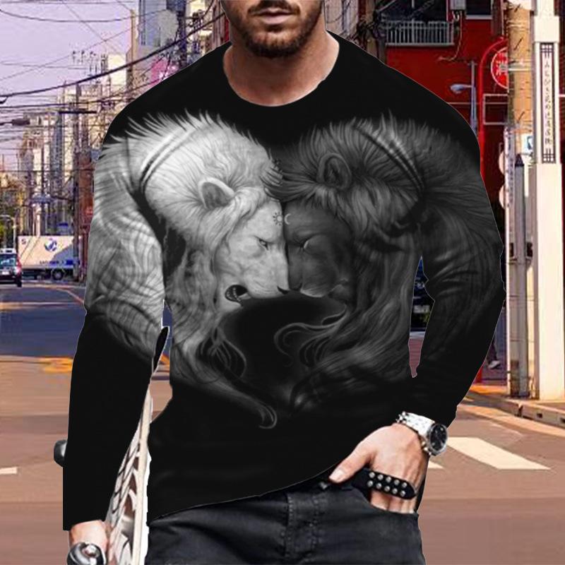 New 3D Eagle Print Mens Tshirts Long Sleeve Tees Round Neck Casual Pullover Mens Clothing Plus Size