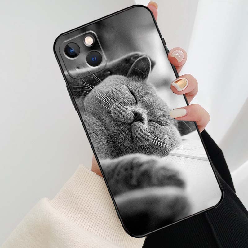 Beautiful Grey British Shorthair Cat Case For iPhone 12 13 Mini 13 11 12 14 Pro Max XS X XR 6S 7 8 Plus SE 2020 Silicone Cover