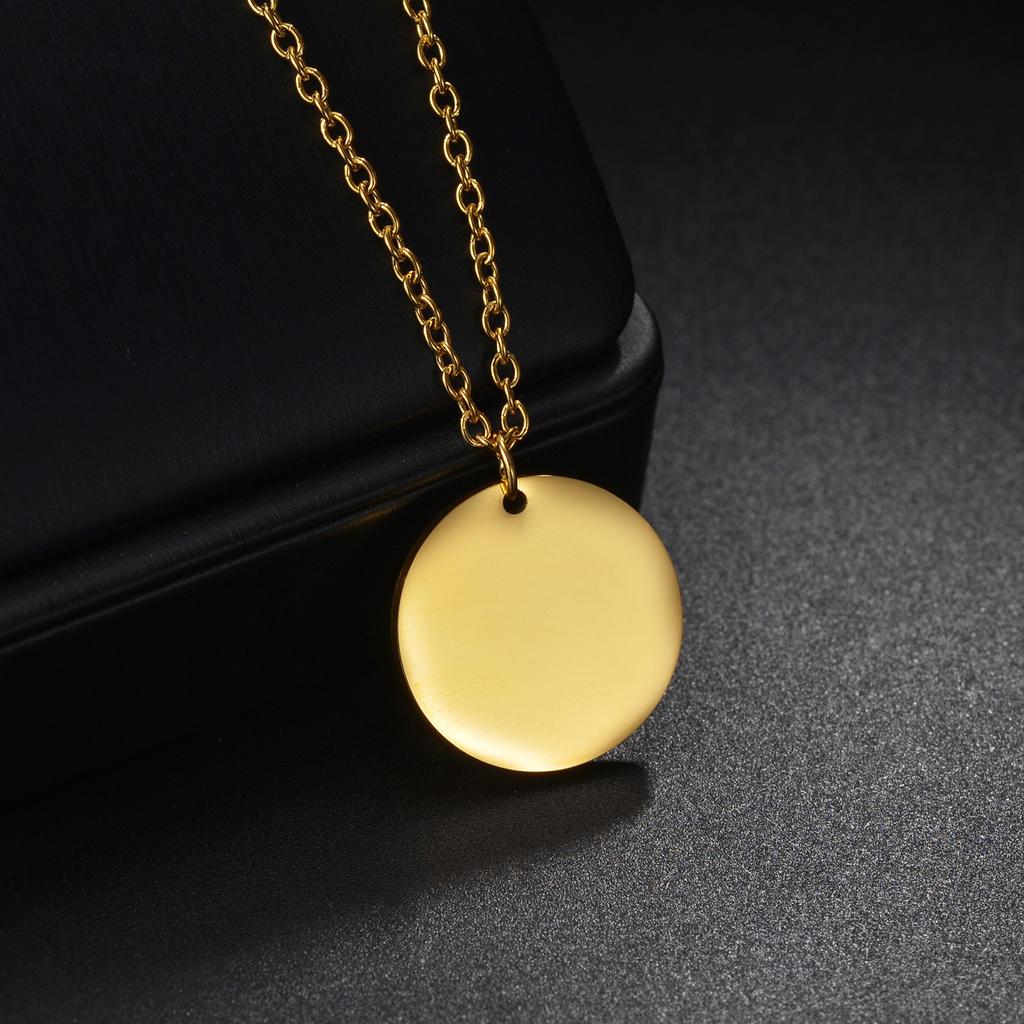 Stainless Steel Round Disc Pendant Necklace Minimalist Customizable Coin Jewelry for Men Women