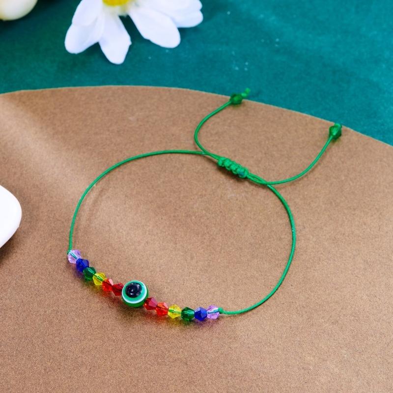Handcrafted Rainbow Bead Bracelets Adjustable Size Knotted Rope Evil Eye Hanadchain Rainbow Bead Bracelets Women Girl