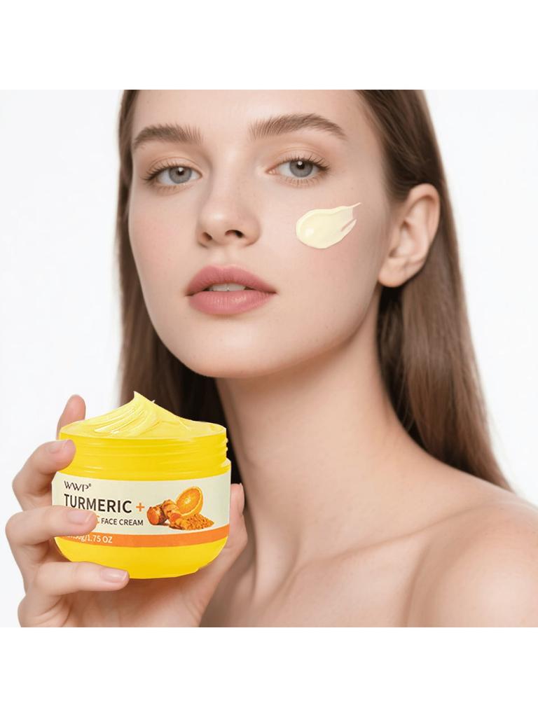 1pc Turmeric & Vitamin C Moisturizing Cream, Hydrating, Brightening, Fading Pigmentation, Deep Moist