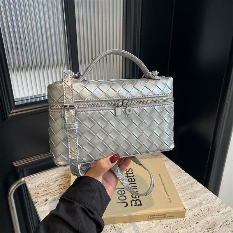 Ielgy Fashionable Woven Bag Hand-Carrying Square Box Lunch Box Bag Portable Shoulder Messenger Bag