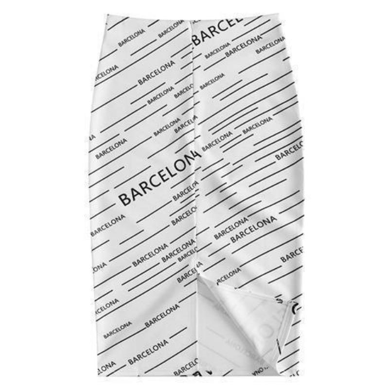Summer Cartoon Print Elegant Pencil Skirt Women Bodycon High Waist Knee Length Skirt Female