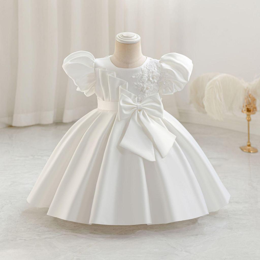 2025 Baby & Toddler Bow Puff Sleeve Birthday Party Princess Dress