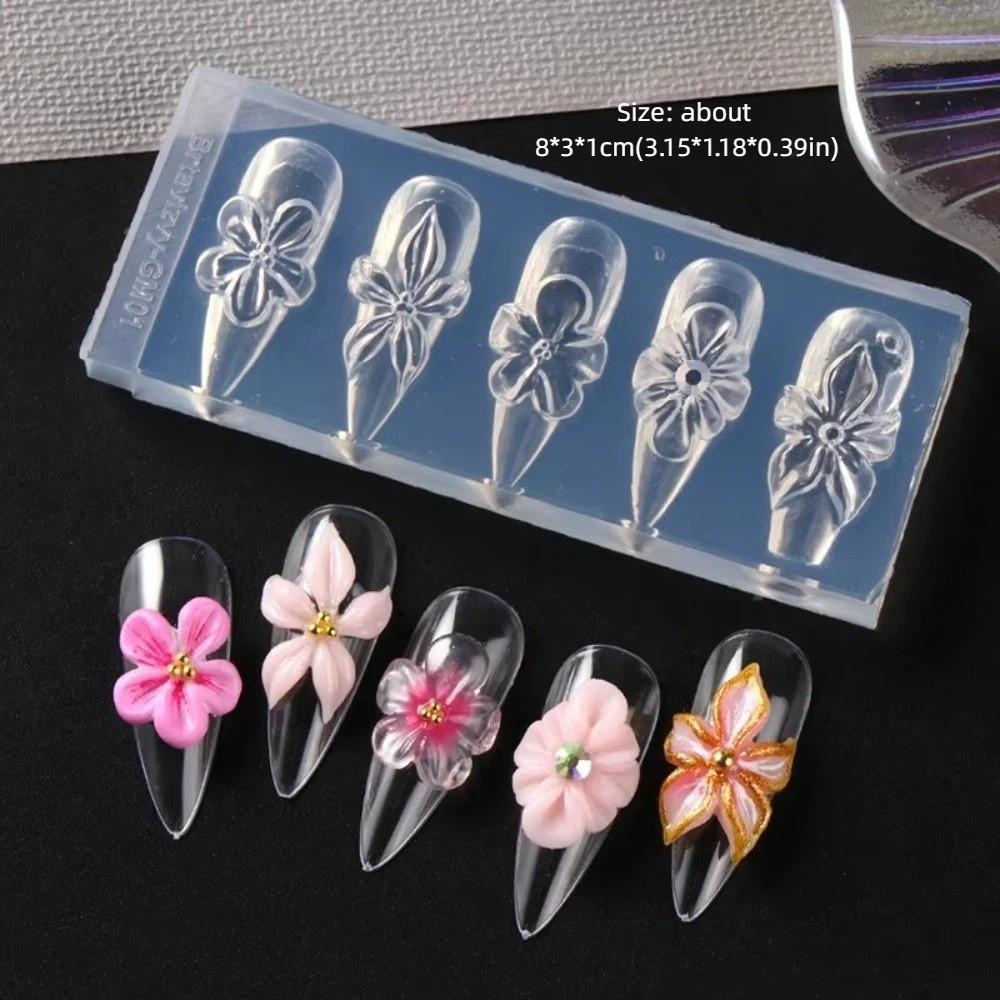 French Retro 3D Flower Nail Mold Hibiscus Petals Nail Art Print Stencils  for Nail Decoration
