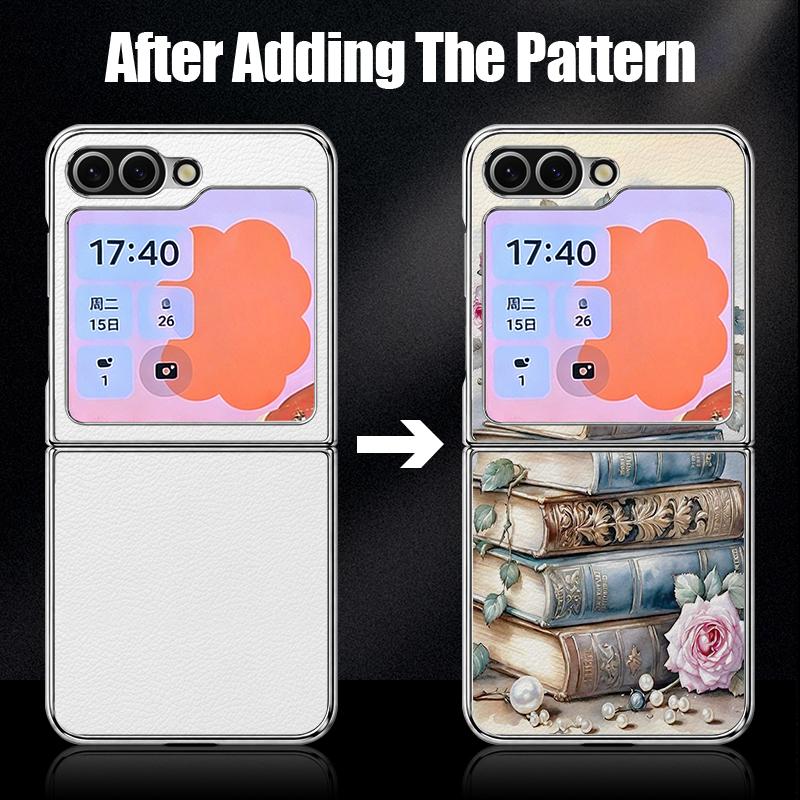 Retro Watercolor Flower Print Case For Samsung Z Flip 8 7 6 5 Luxury Plating Leather Skin Folding Phone Cover For Galaxy Z Flip8 Flip7 Flip6