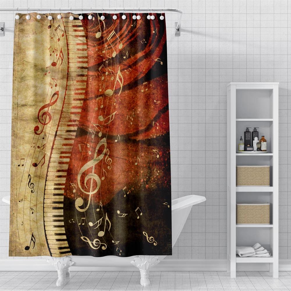 Piano Key Music Shower Curtain For Bathroom Musical Notes Waterproof Bathroom Shower Curtain Romantic Elegant Bath Bathtub Decor