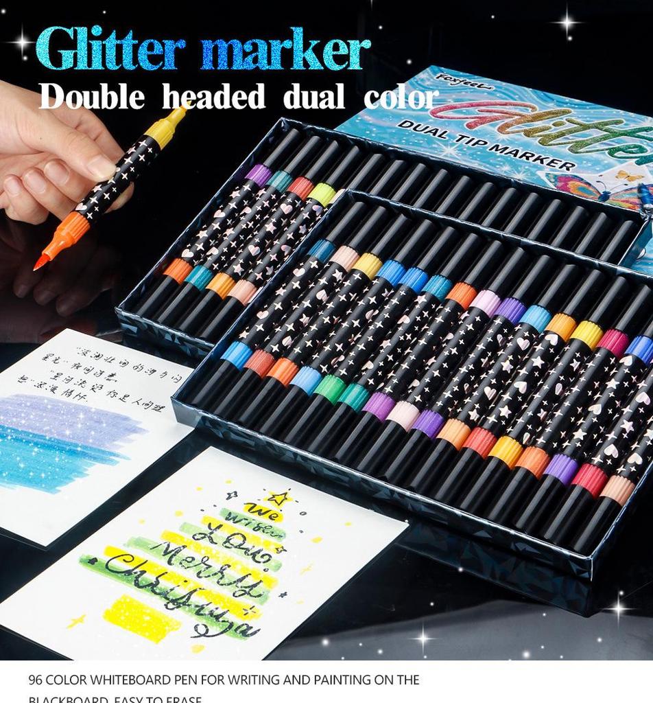 Dual-Headed Glitter Acrylic Marker Pen - Opaque, Double-Color, Superimposable