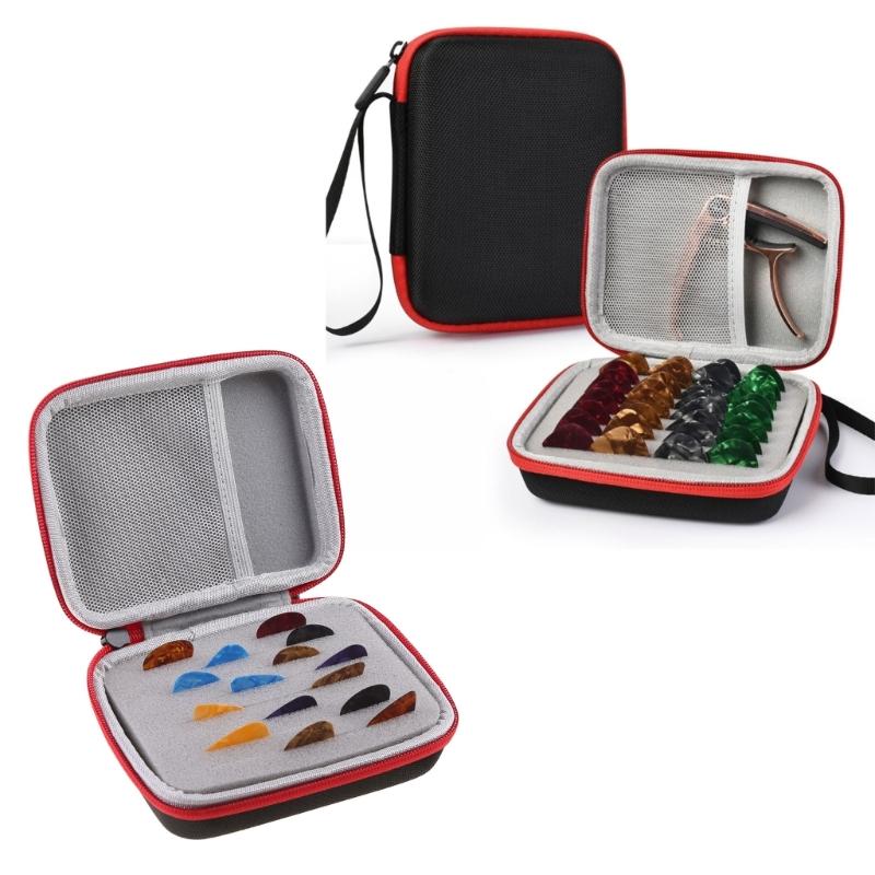 Guitar Pick Holder Case Guitar Accessory Storage Pouch with 15Free Guitar Picks Portable Zipper Guitar Picks Storage Box