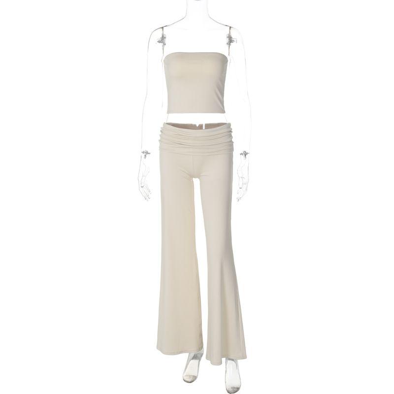 

Fashion Style Sexy Sexy off-Neck Tube Top Tops + Flanging High Waist Silm Bootcut Pants Fashion Suit Female Apricot L