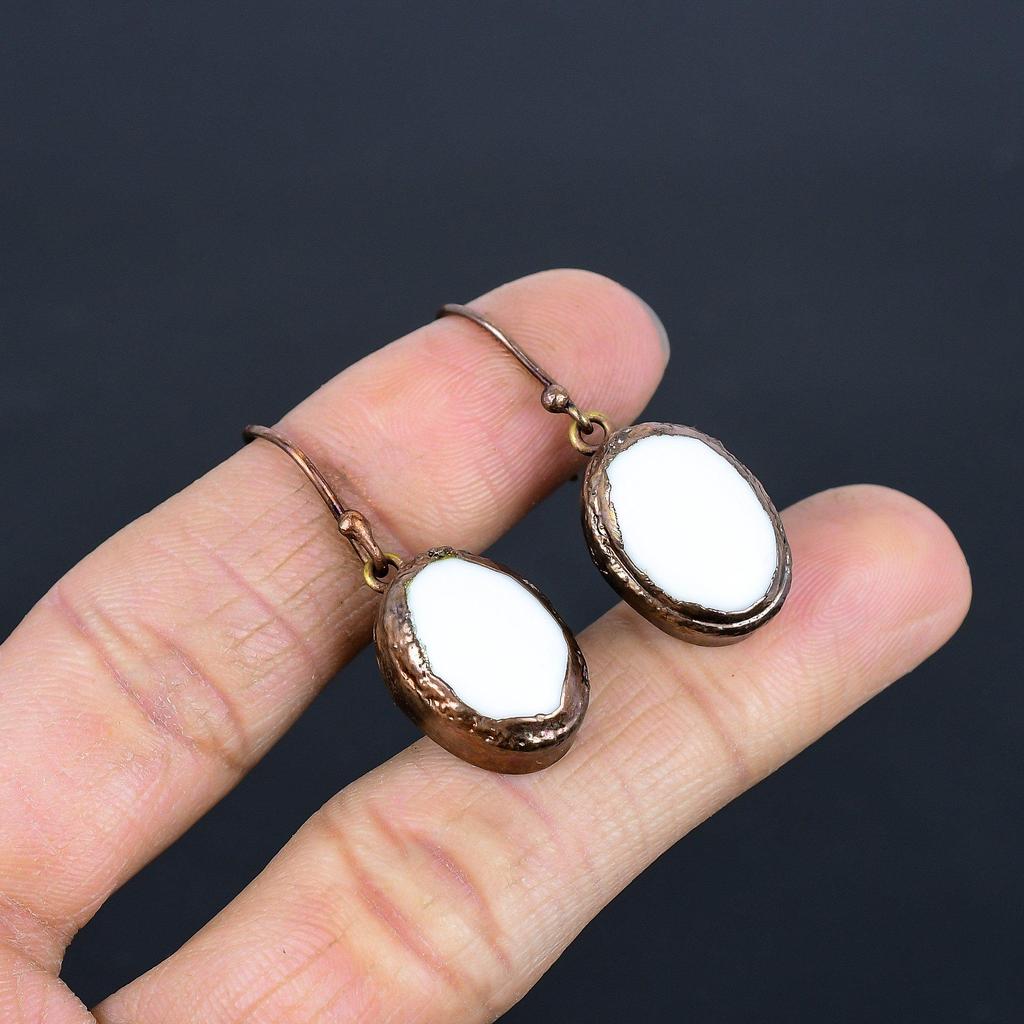 White Coral Copper Electroformed Earrings, Handmade Gemstone Earrings Jewelry, Gifts For Wife Brand New Earrings