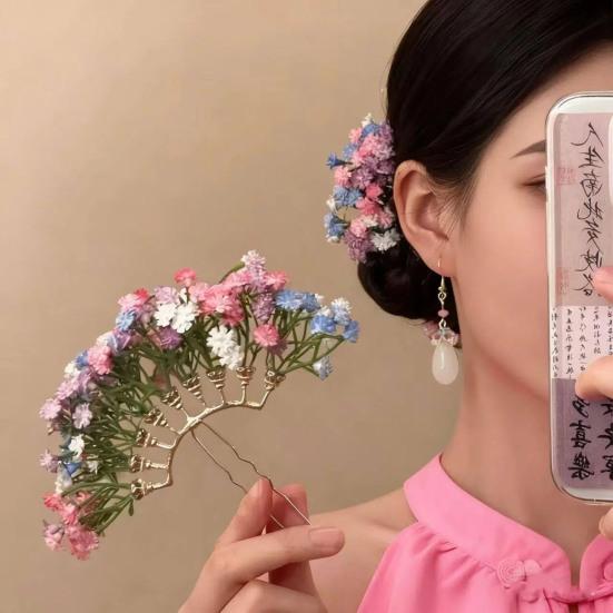 Damen Haarspange Stirnfransen Blumen Design Leicht zu Tragen Haarstab Brüchige Haare Fixierer Dekorativer Braut Haarstab Haar Styling Zubehör