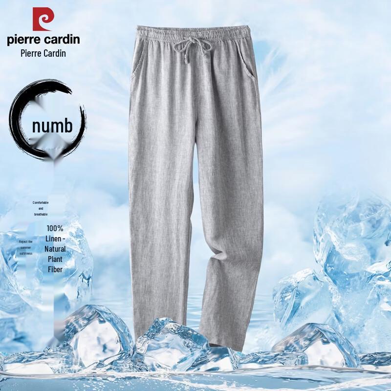 Pierre Cardin Men s 100% Linen Elastic Waist Straight-Leg Casual Pants S/165