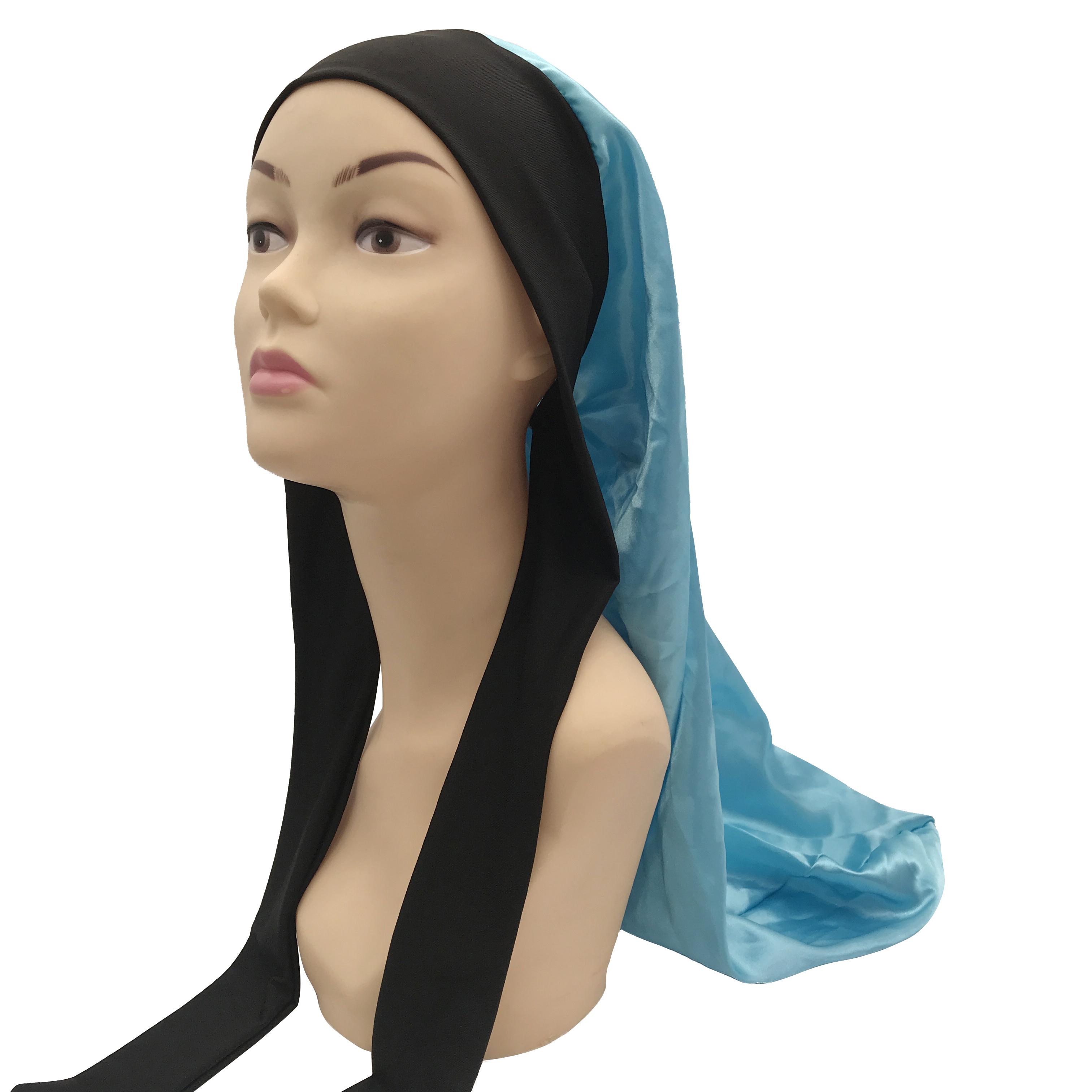 Long Adjustable Sleeping Bonnet Custom Silk Designer Bonnets and Satin Hair Wraps Bonnet синий