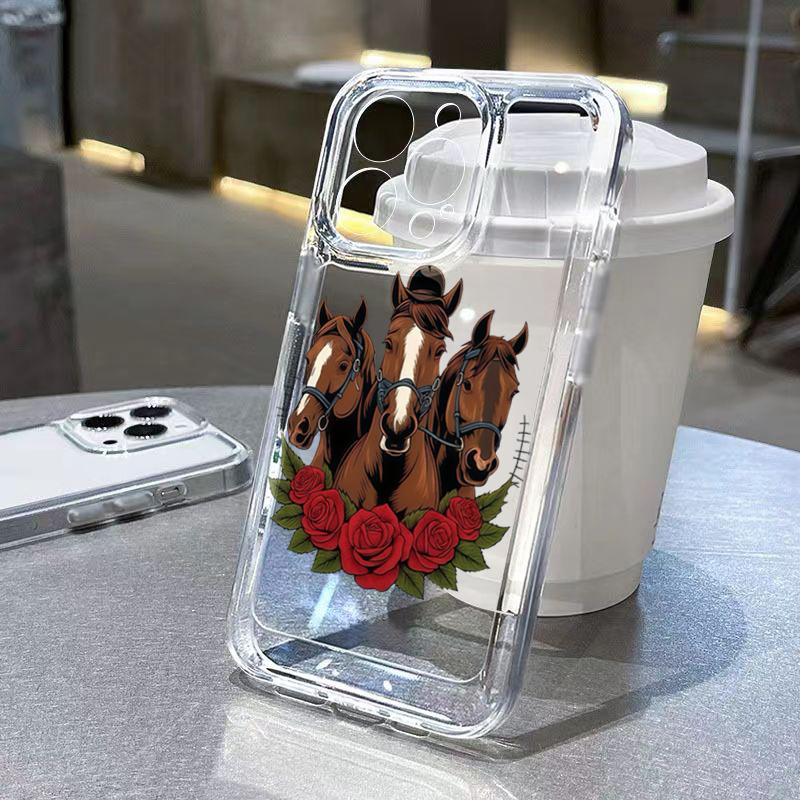 Flower Horse Simple Print Phone Case For iPhone 17 Pro Max 16E 15 Pro 14 13 12 11 Mini AIR XS XR XS 8Plus Transparent Soft Cover