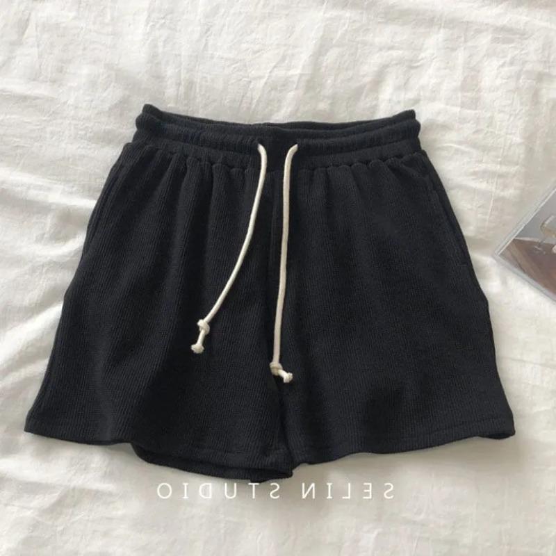 Summer Thin Waffle Shorts Women's Loose Home Casual Pajama Pants Wide Legs with Elastic Waist Sweatpants
