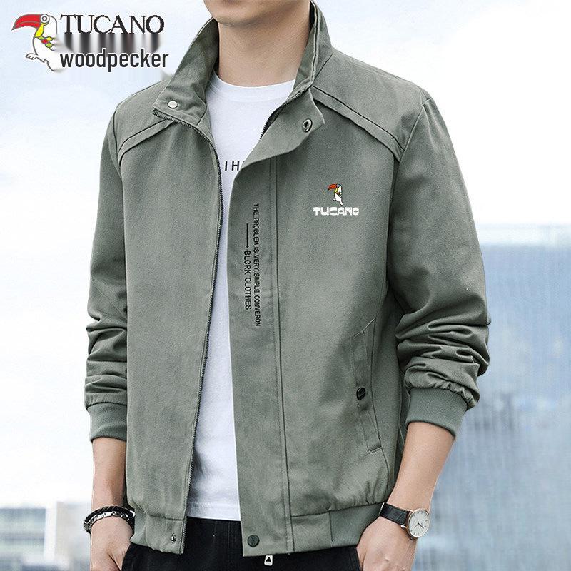 Woodpecker Men s Cotton Stand Collar Jacket - Warm, Versatile Workwear for Spring & Autumn 4XL