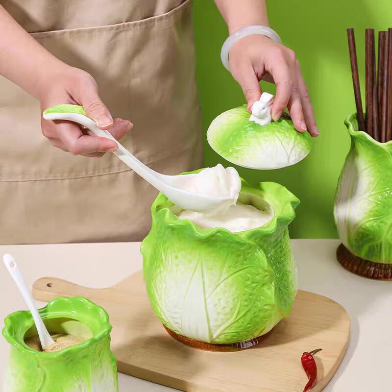 ZISIZ Cabbage Ceramic Seasoning Jar