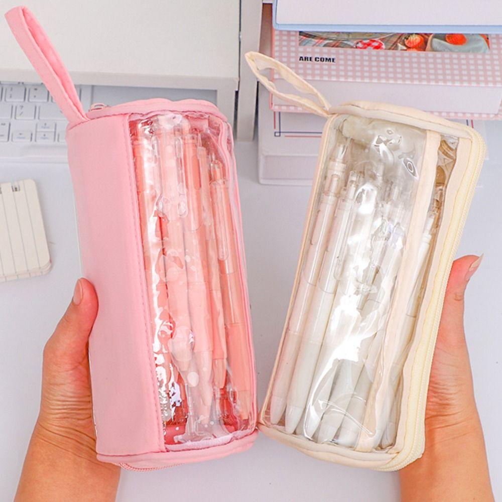 Standing Large Capacity Pencil Bag PVC Zipper Pencil Case Transparent Pencil Case  Student Learning