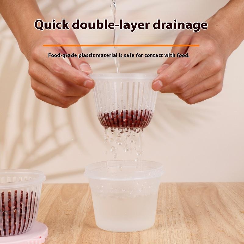 4Pcs Green Onion Fresh-Keeping Box With Lid Double-Layer Drainage Round Plastic Refrigerator Sealing Box Household