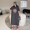 Foreign trade, fat mm large size dress for women's summer loose and thin girls medium and long lazy short-sleeved t-shirt long skirt