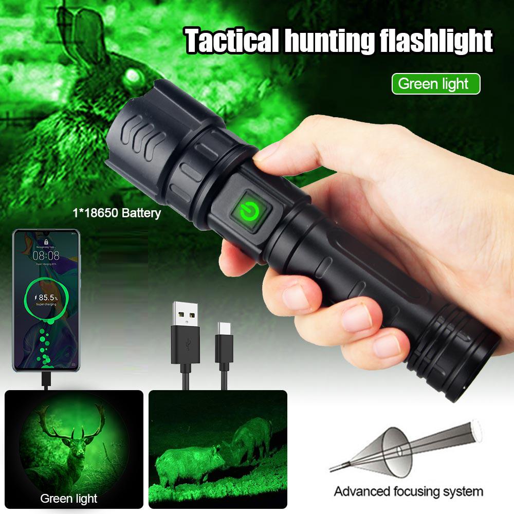 High Power Military Tactical Green Hunting Flashlight 10W 1800lumens 5 Lighting Modes LED Torch Zoomable Camping Hand Lamp