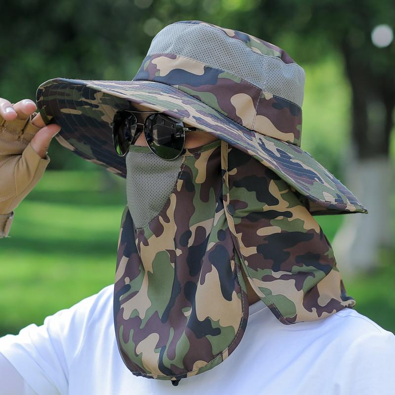 Big-brimmed sun hat men's trend summer sun protection outdoor breathable fishing cool hat bucket hat women's face hat
