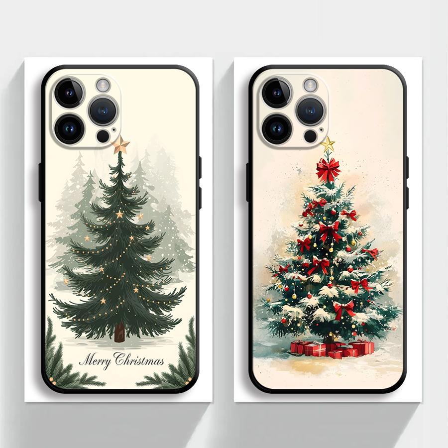 Warm Christmas Style Gift Tree Art Print Phone Case for iPhone 17 16 15 14 13 12 11 Series Pro Max Plus Double Layer Protection