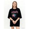 Oversized T Shirt Black Hereafter Peace Star Graphic Print With Website And Quote Statement Casual Streetwear Fashion Top For Women