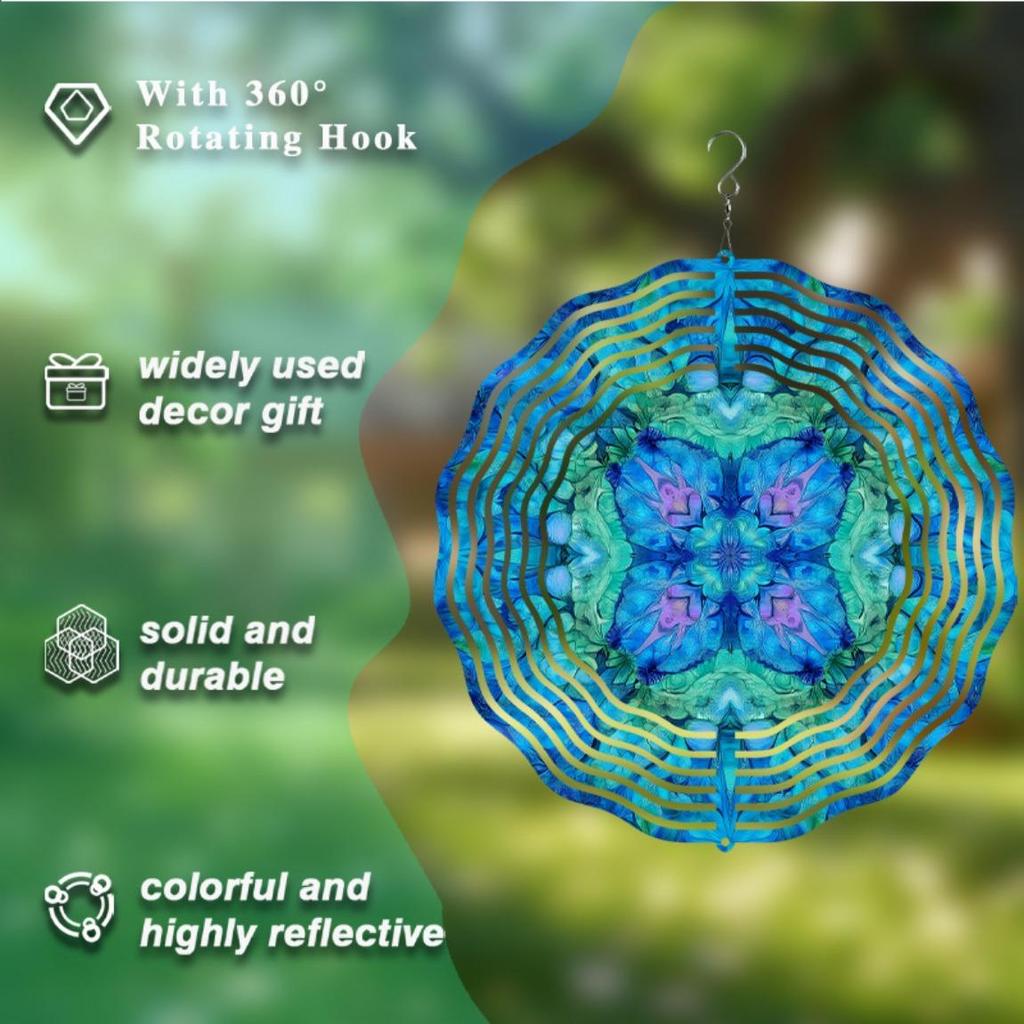 Hanging Wind Spinner 10 Inch with 360 Hook Vibrant Blue Green Purple Metal Art Chime for Garden Patio Balcony Decor All Season Gift