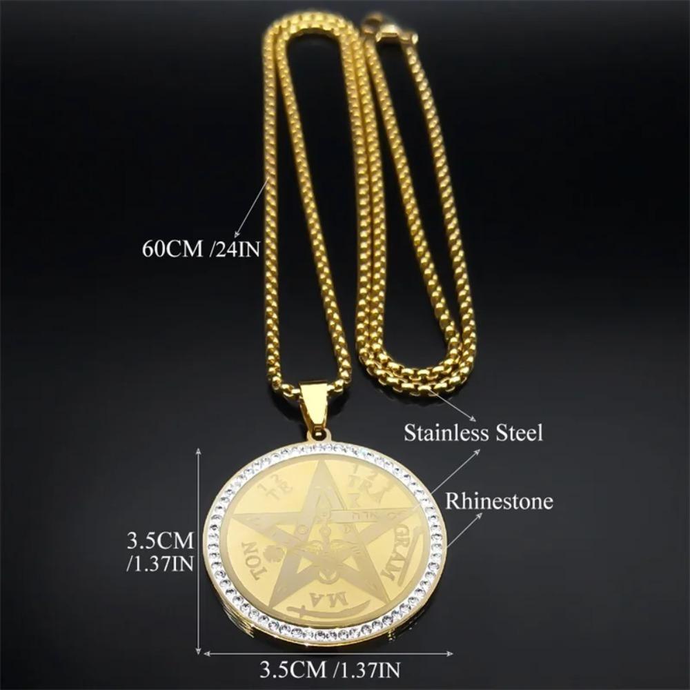 1PCS Unisex Four-Character Divine Name Pentagram Amulet Necklace: Stainless Steel Pentagram Amulet Pendant