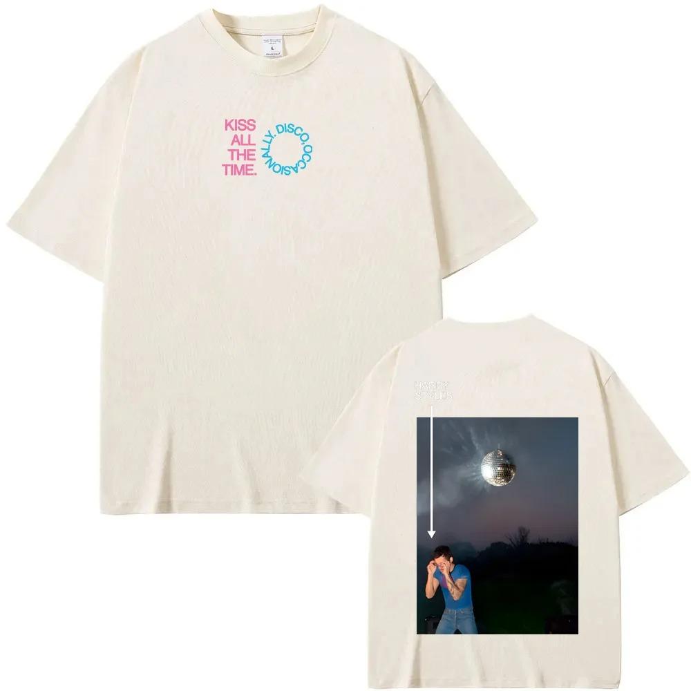 HarryStyles New Album Kiss All The Time Poster Tshirt Men Women Oneck Cotton Summer New Tee Harajuku Loose Casual Oversize Tee