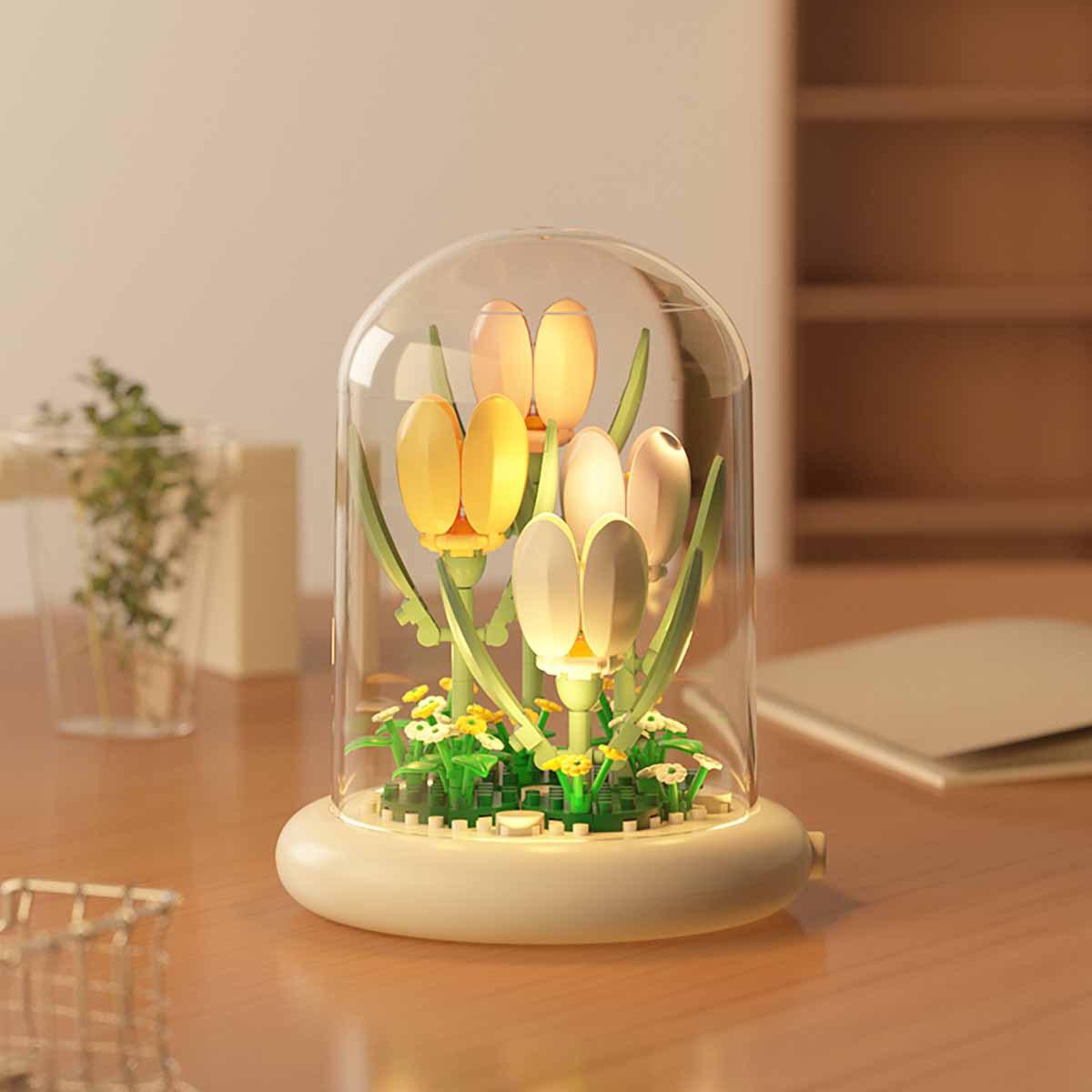 

Букет цветов Строительные блоки с пылезащитным чехлом Украшения для рабочего стола Строительные игрушки Украшения для дома H