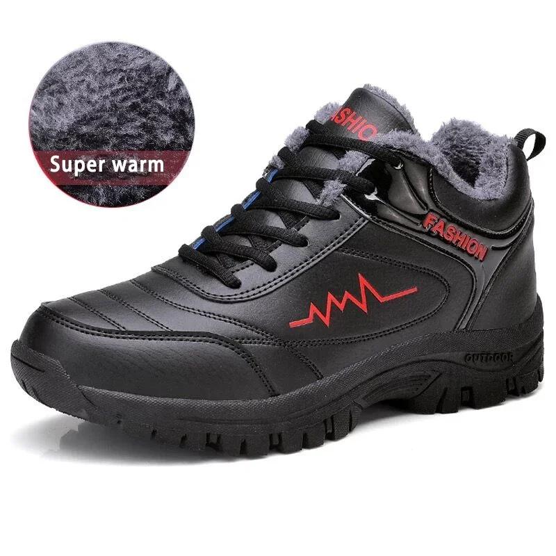 Winter Men's Snow Boots Men Work Shoes Plush Keep Warm Sneaker Man Outdoor Waterproof Ankle Snow Boots Casual Shoes Leather Boot