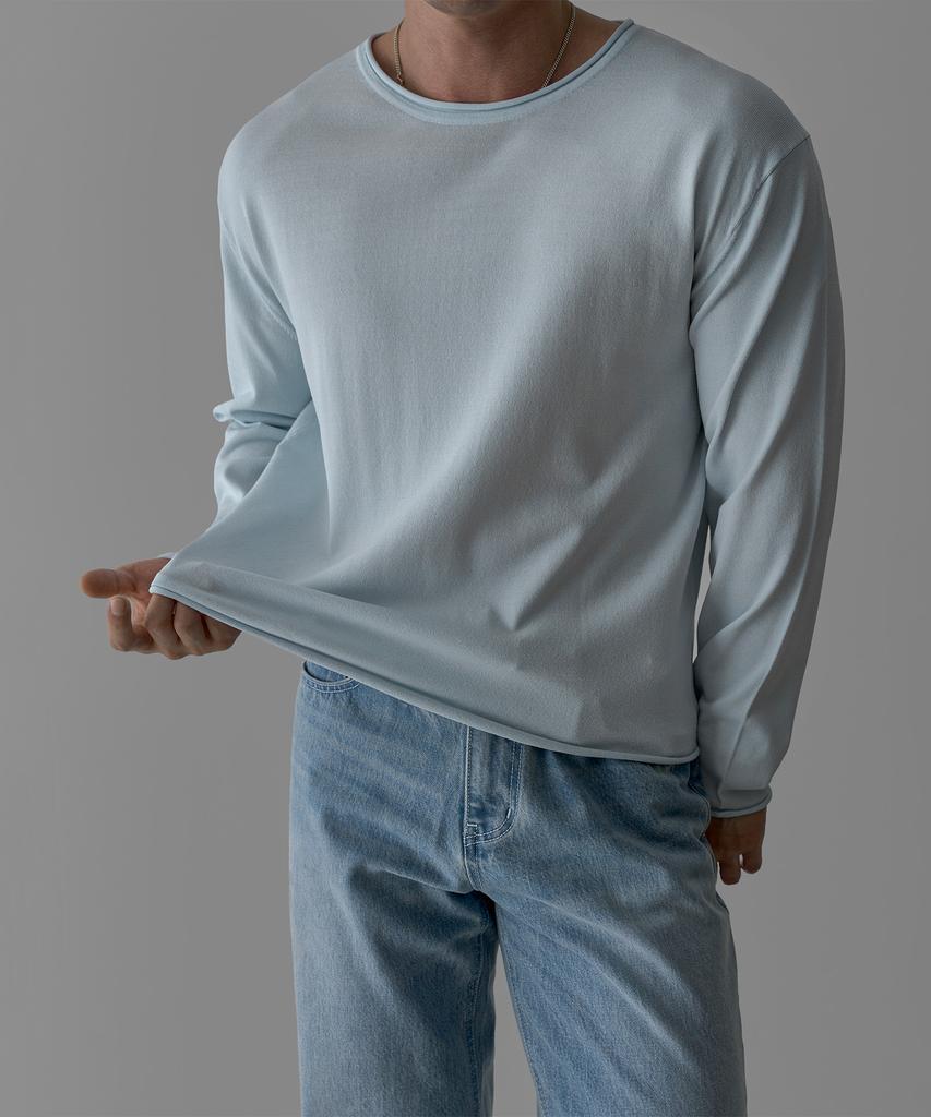 Baulopeulodeogteu Sheer Crop Raw Edge Knit [Light Blue]
