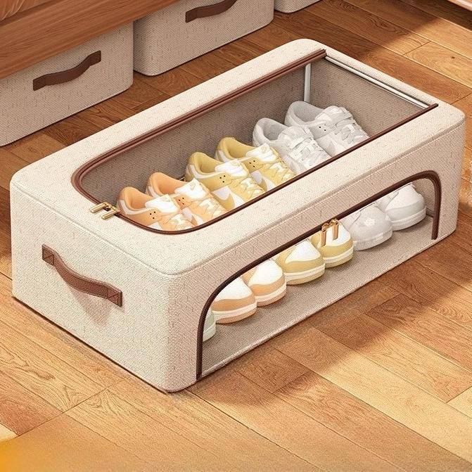 Бежевый складной обувной шкаф на 4 сезона пыленепроницаемый для хранения под кроватью в винтажном дизайне для кроссовок туфель на каблуке ботинок коробка для хранения 603015cm 1290₽