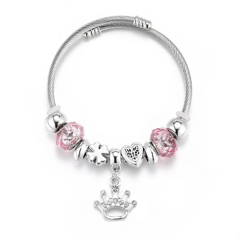 Panjia Stainless Steel Crown Beaded Bracelet Adjustable Bracelet Women's Fashion Jewelry Gift