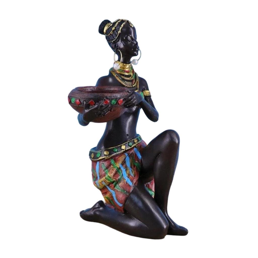 African Sculpture Desktop Ornament Tea Light Candle Holder Collectible Decorative Figurine for Bookshelf Housewarming Gift