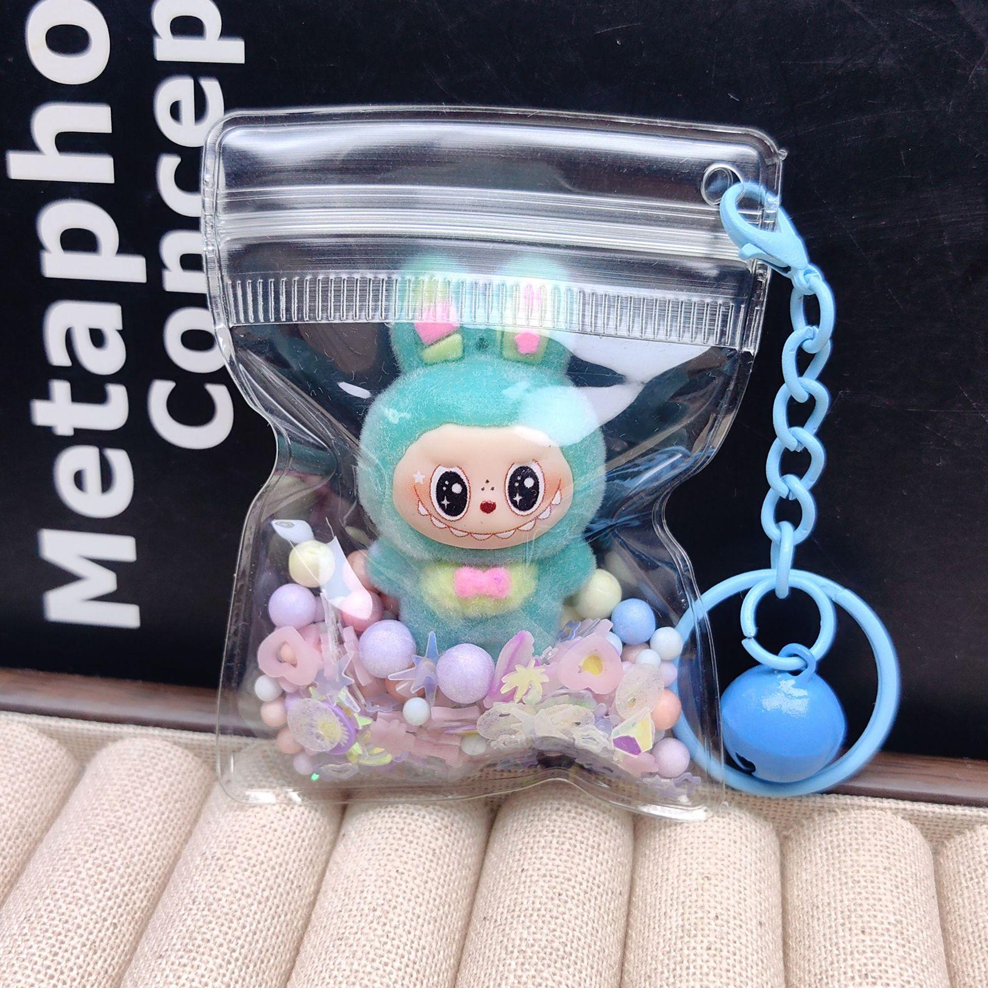 

Flocking Keychain Cute Doll Doll Pendant PVC Transparent Bag Luminous Bag Hanging Jewelry