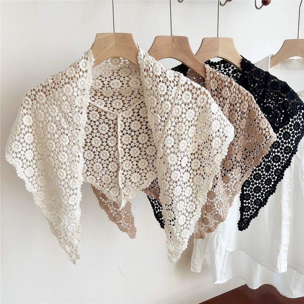 White Lace Triangle Scarf Fake Collar Flower Scarves Elegant Hip Scarf  Female