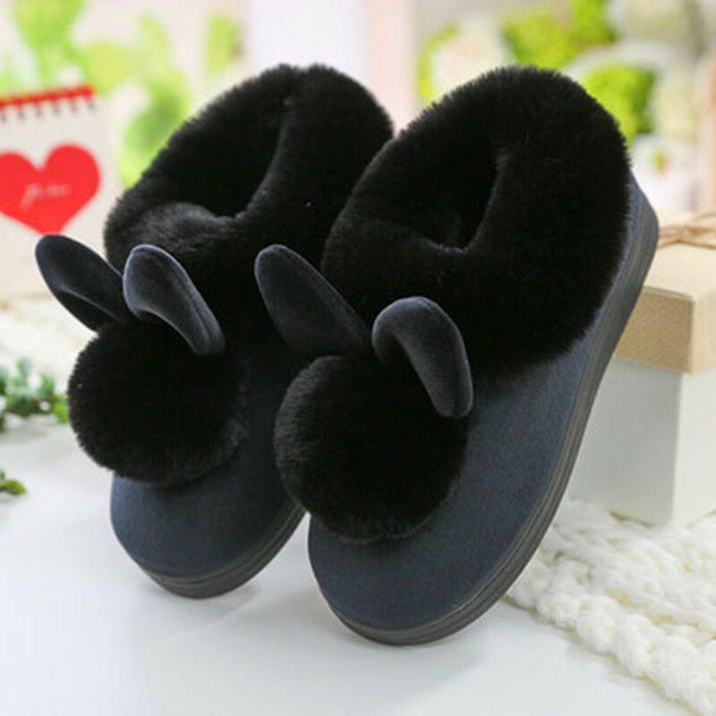 

Cotton slippers for women s indoor home, thick soled warm Korean version, cute floor bag with imitation rabbit fur shoes 36-37 чорний
